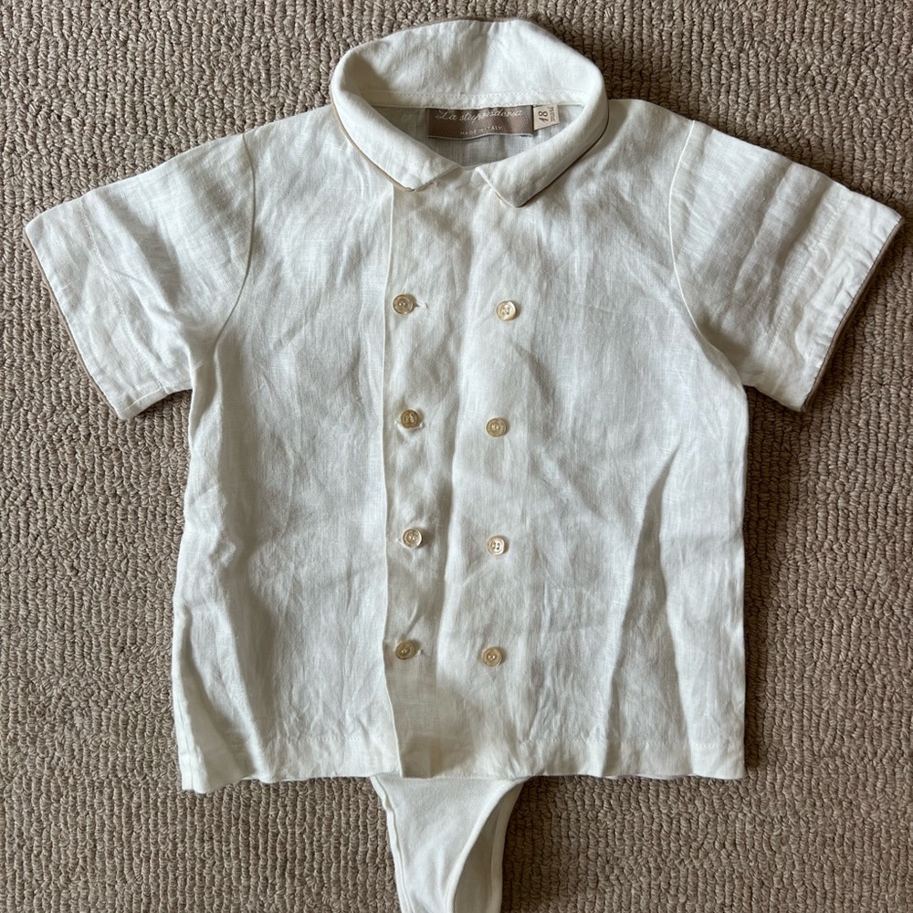 White Double-Breasted Short Sleeve Onesie